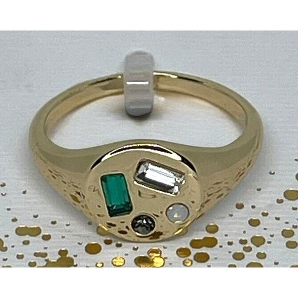 Unwritten 14K Gold Plated Signet Ring (Size 9) Trendy Fashion Chic Crystal NWT - Picture 1 of 14